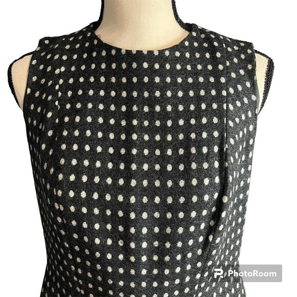 Boden British Tweed by Moon Charcoal Polka Dot Wool Blend Fit Flare Dress Sz 10 - Picture 2 of 5